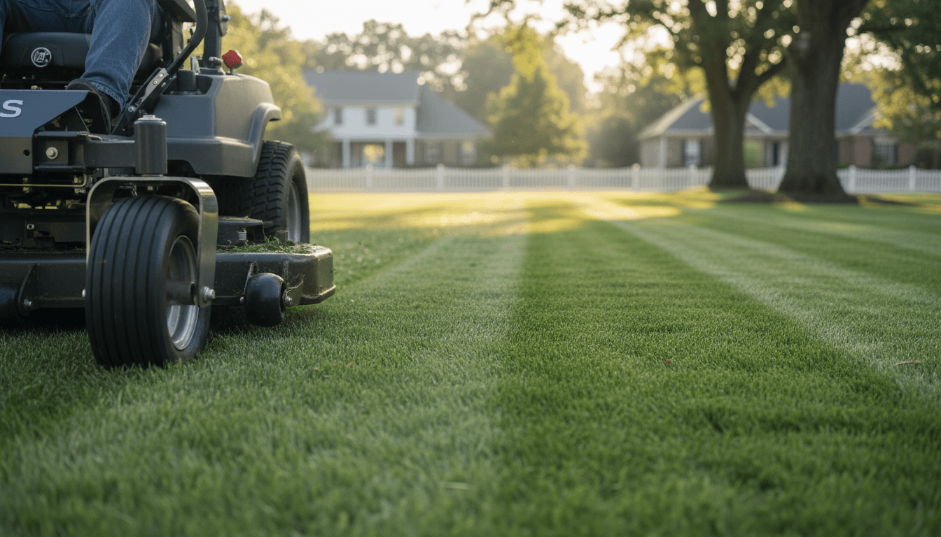Well-maintained residential lawn with crisp mowing lines
