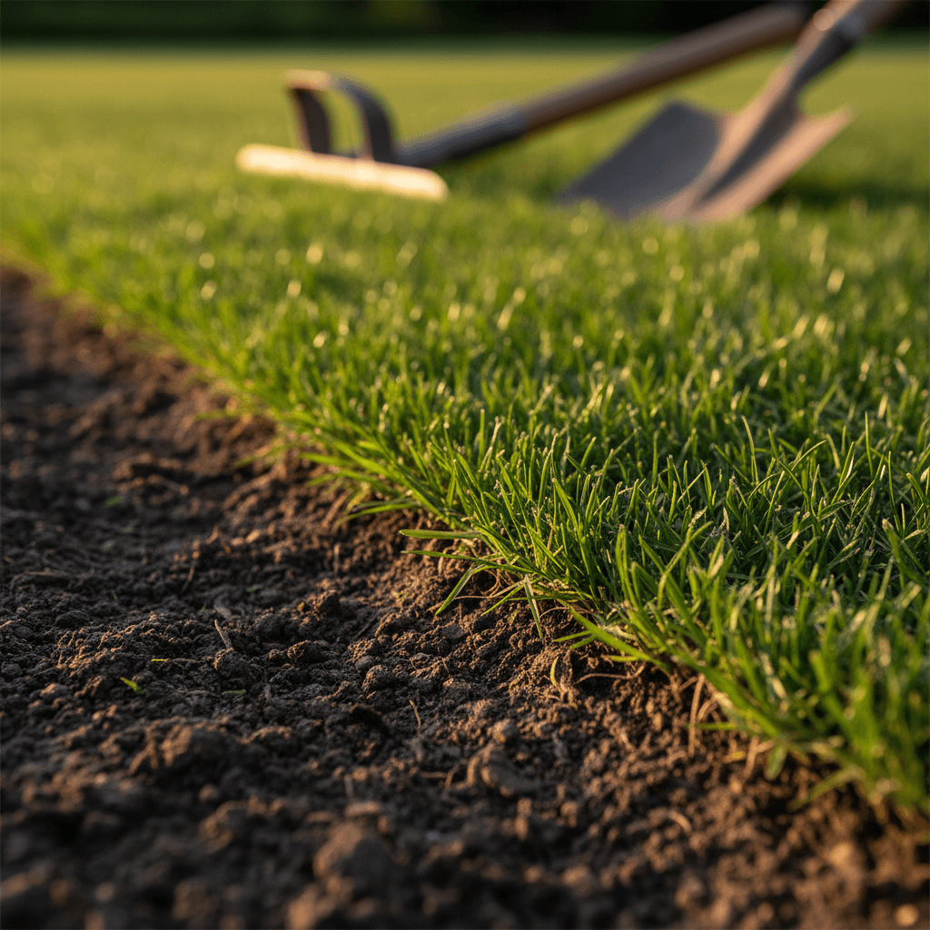 Trimmed lawn edge at sidewalk