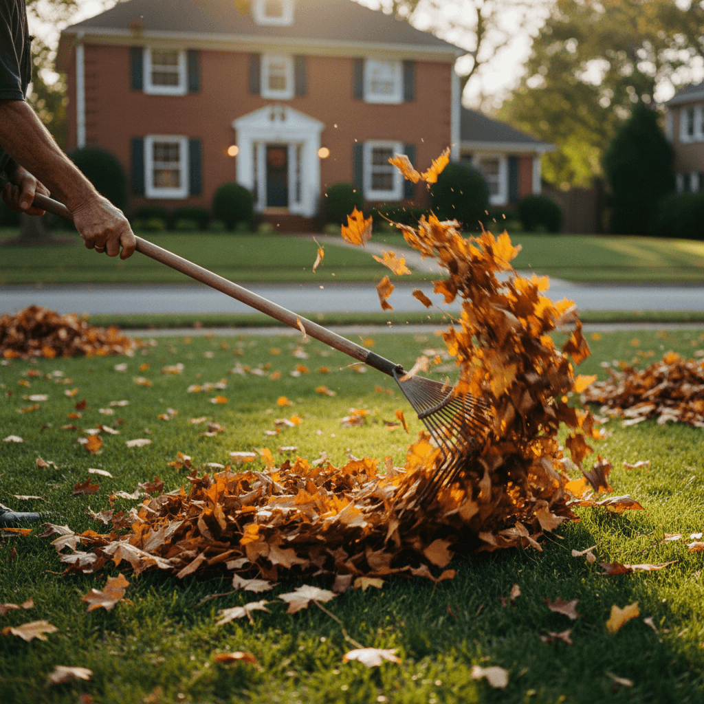Blowing leaves from driveway