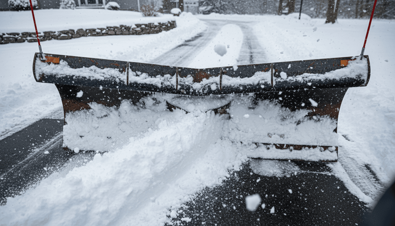 Shovel clearing snow from steps